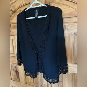 Lilly Crochet Trim Cardi over Tank Attached